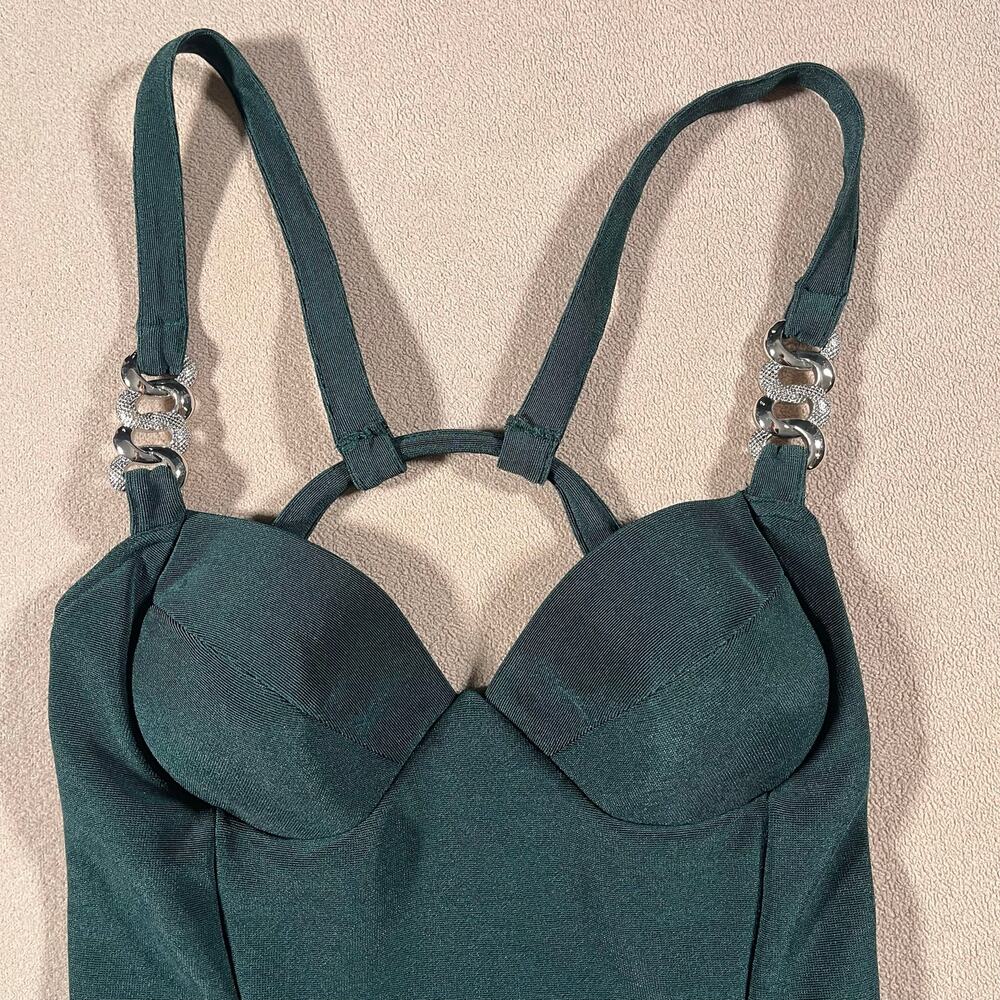 True Vintage Sexy Emerald Green Mini Dress Built-In Bra Womens Sz XS Whimsygoth - Picture 11 of 13